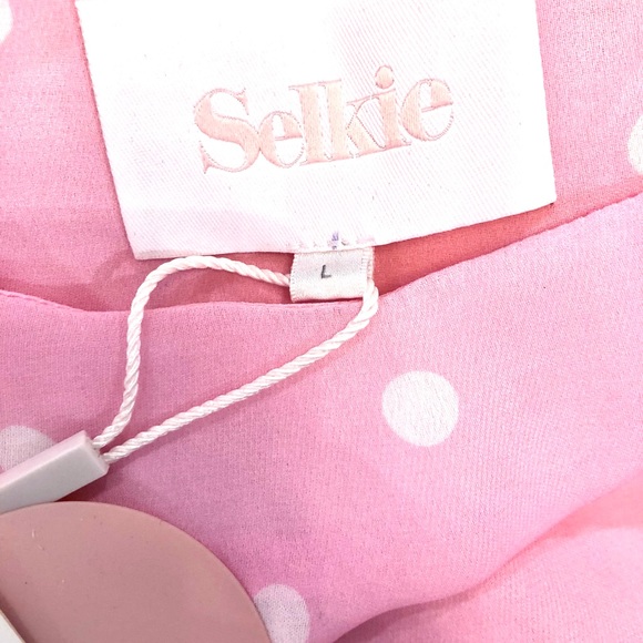 NWT SELKIE Pink polkadot NWT maxi dress large cottagecore puffy - Picture 2 of 8